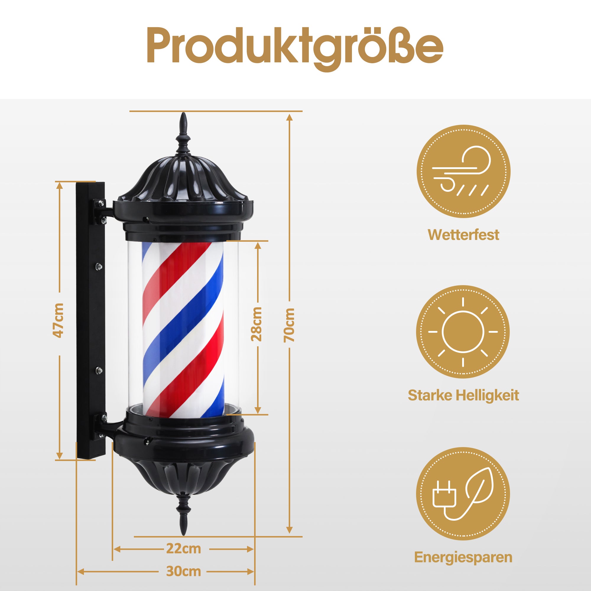BarberPub Barber Pole Barbierstab, Barbershop Friseurstange mit LED Leucht Salon Einrichtung, Drehbar Stange Friseursalon 70CM Barbier Stange Licht, Energie Sparen L054