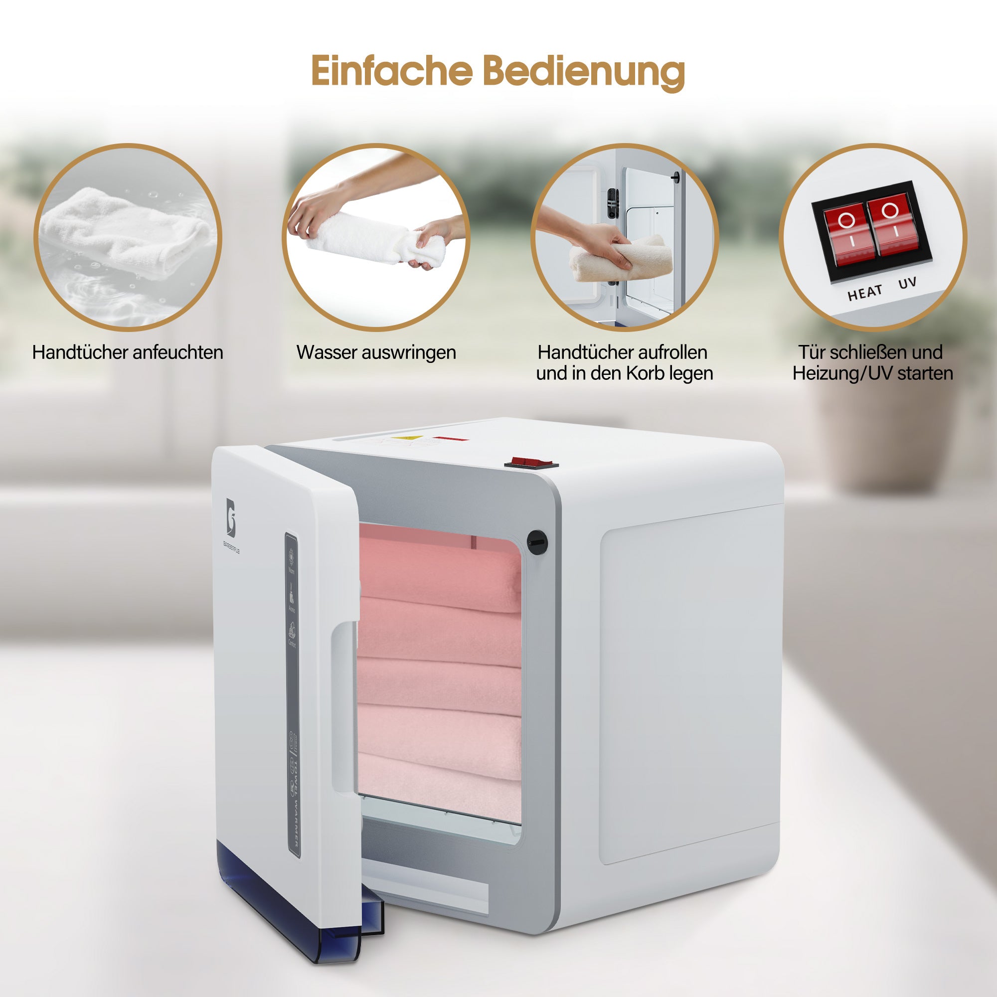 BarberPub Handtuchwärmer mit UV Sterilisator, 8L Handtuchheizkörper Elektrisch bis zu 24 Handtücher für Friseursalon & Kosmetikstudio, HW208W (Weiß)