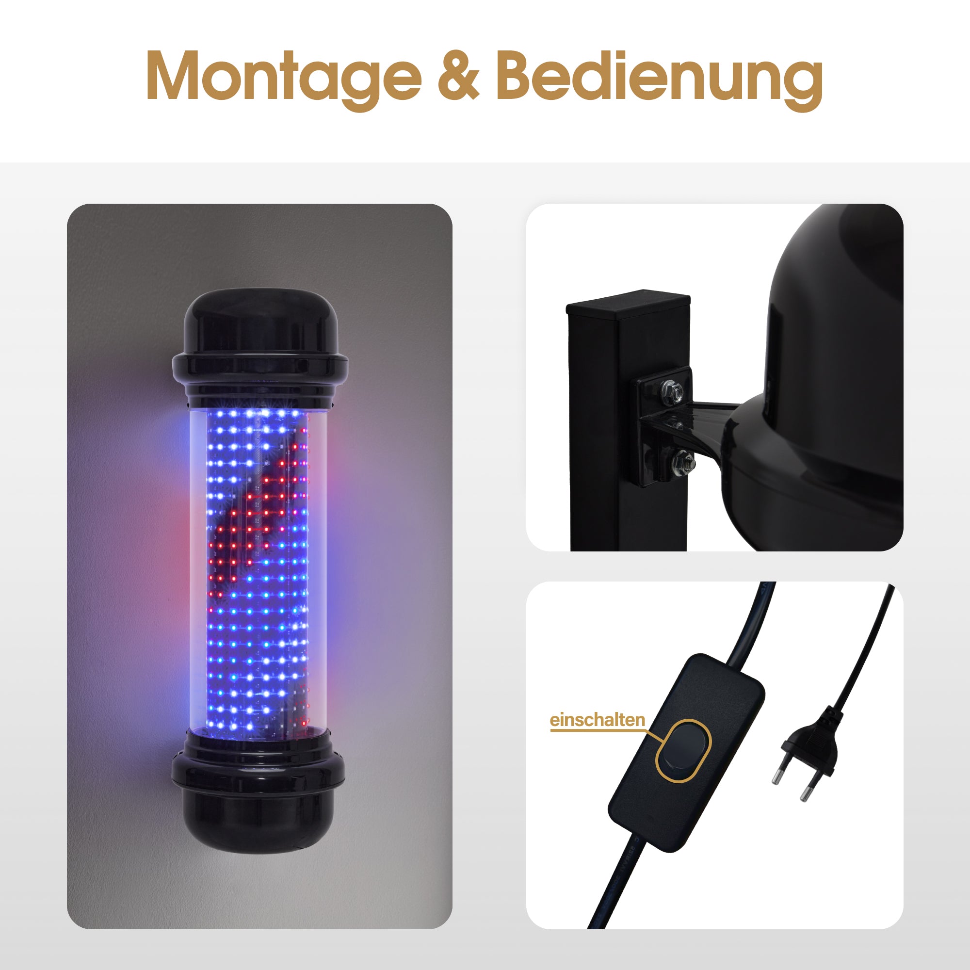 BarberPub Barber Pole Barbierstab, Barbershop Friseurstange mit LED Leucht Salon Einrichtung, Friseursalon, Barbier Stange Licht, Wandmontage, 71 CM Barber Equipment, Energie Sparen L047BC