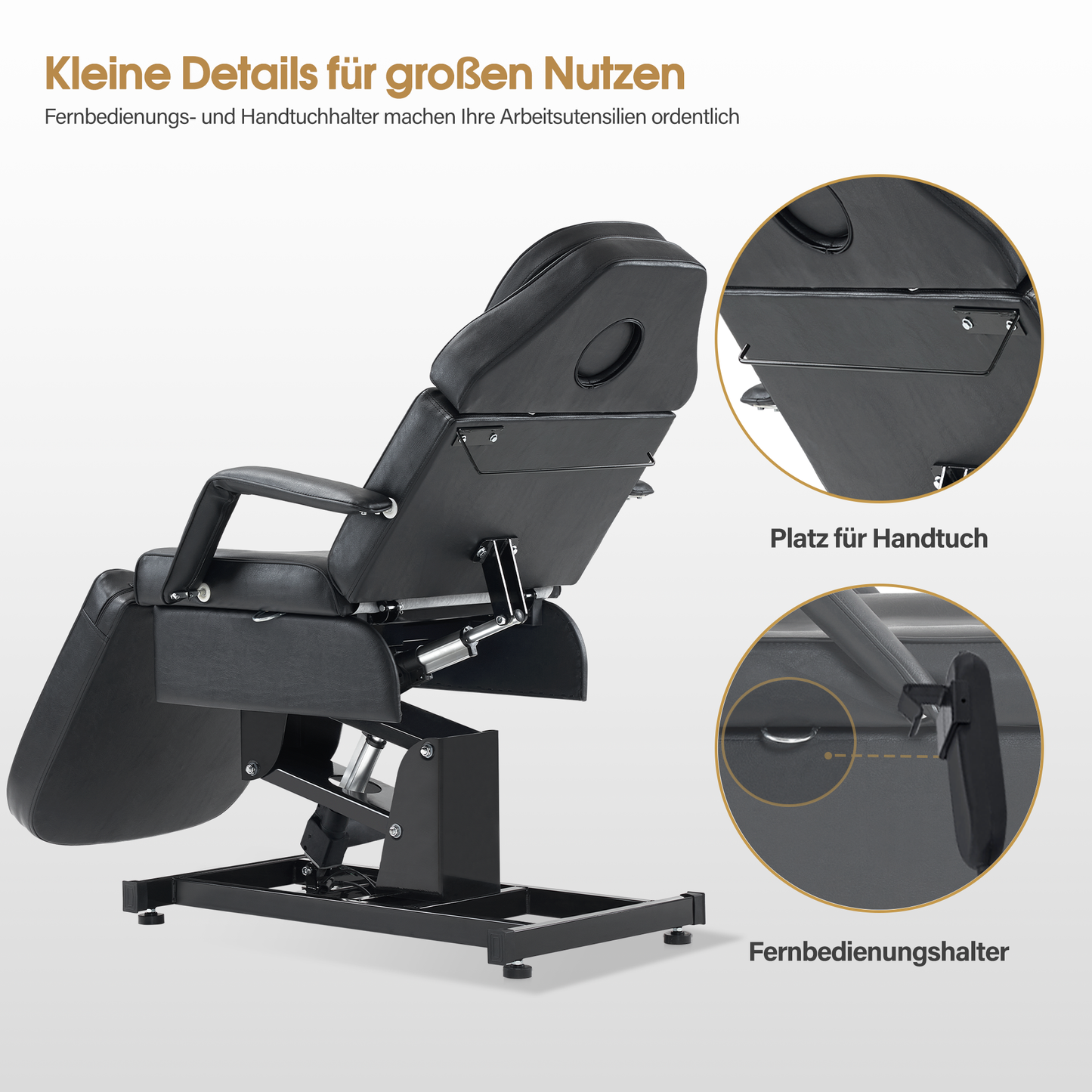 Barberpub Kosmetikliege Elektrisch, Massageliege Klappbar & Höhenverstellbar, Tattoo Liege mit 3 Motoren, Massagetisch für SPA Salon 0751 (Schwarz/Kunstleder)