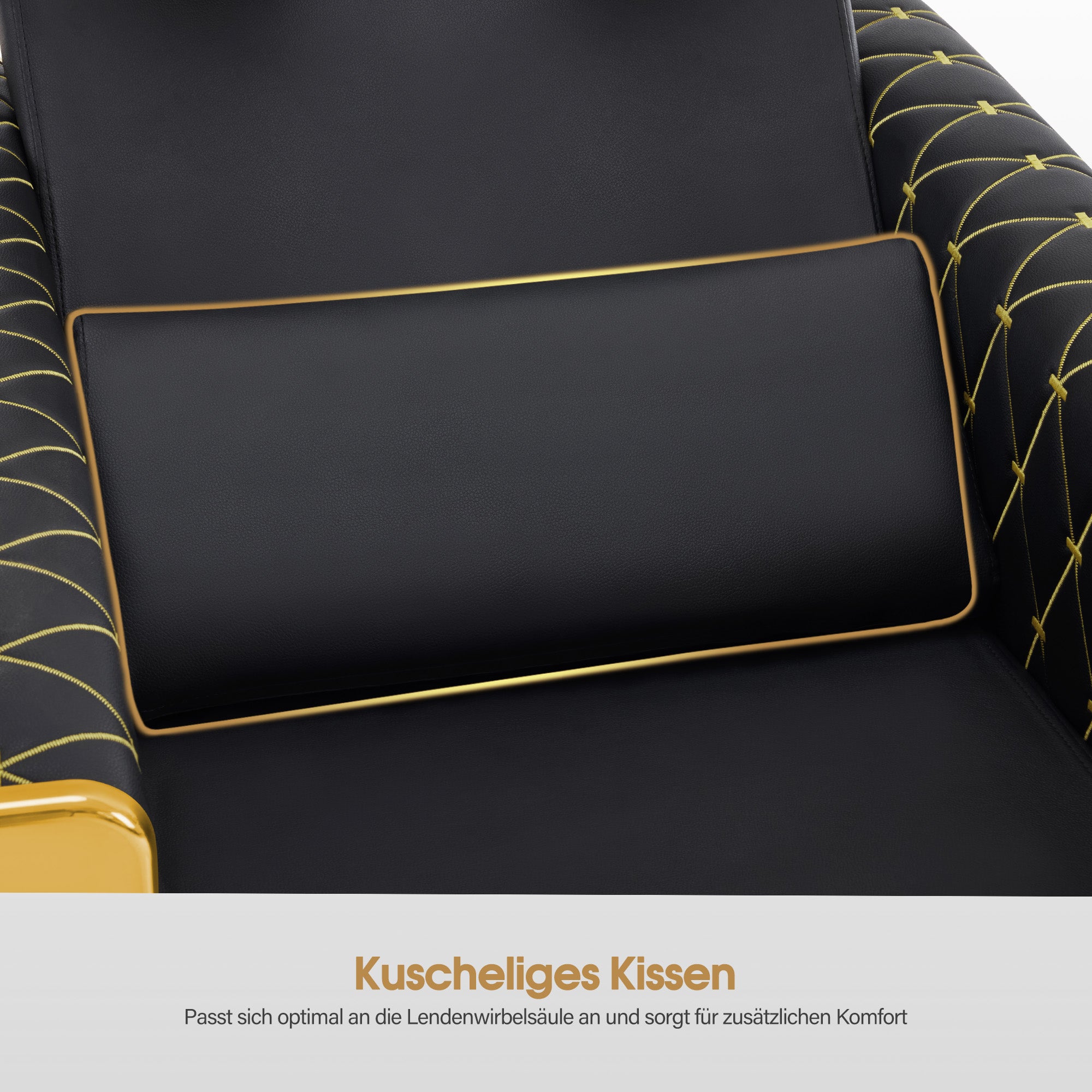 BarberPub Friseurstuhl mit Waschbecken Retro, Friseurwaschbecken aus Keramik Verstellbar, Friseurwaschsessel für SPA Salon, Friseur Waschplatz 8631 (Schwarz-Gold/Kunstleder)