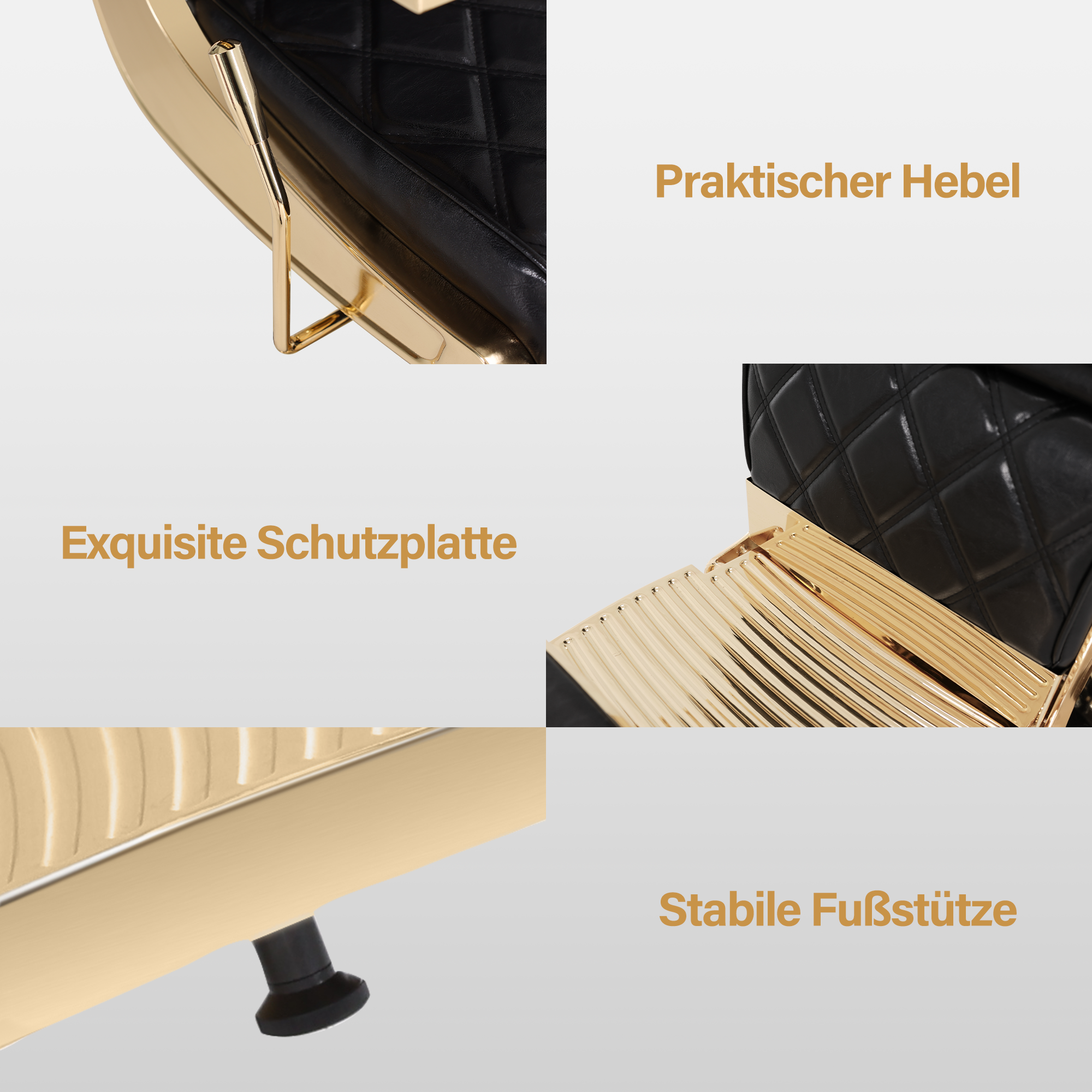 Barberpub Friseurstuhl mit Kopfstütze Kippbar, Friseureinrichtung  mit Hydraulikpumpe 360° Drehbar, Bedienungsstuhl Höhenverstellbar, Barber Stuhl Friseurstühle Kunstleder, 9671 (Gold-Schwarz)