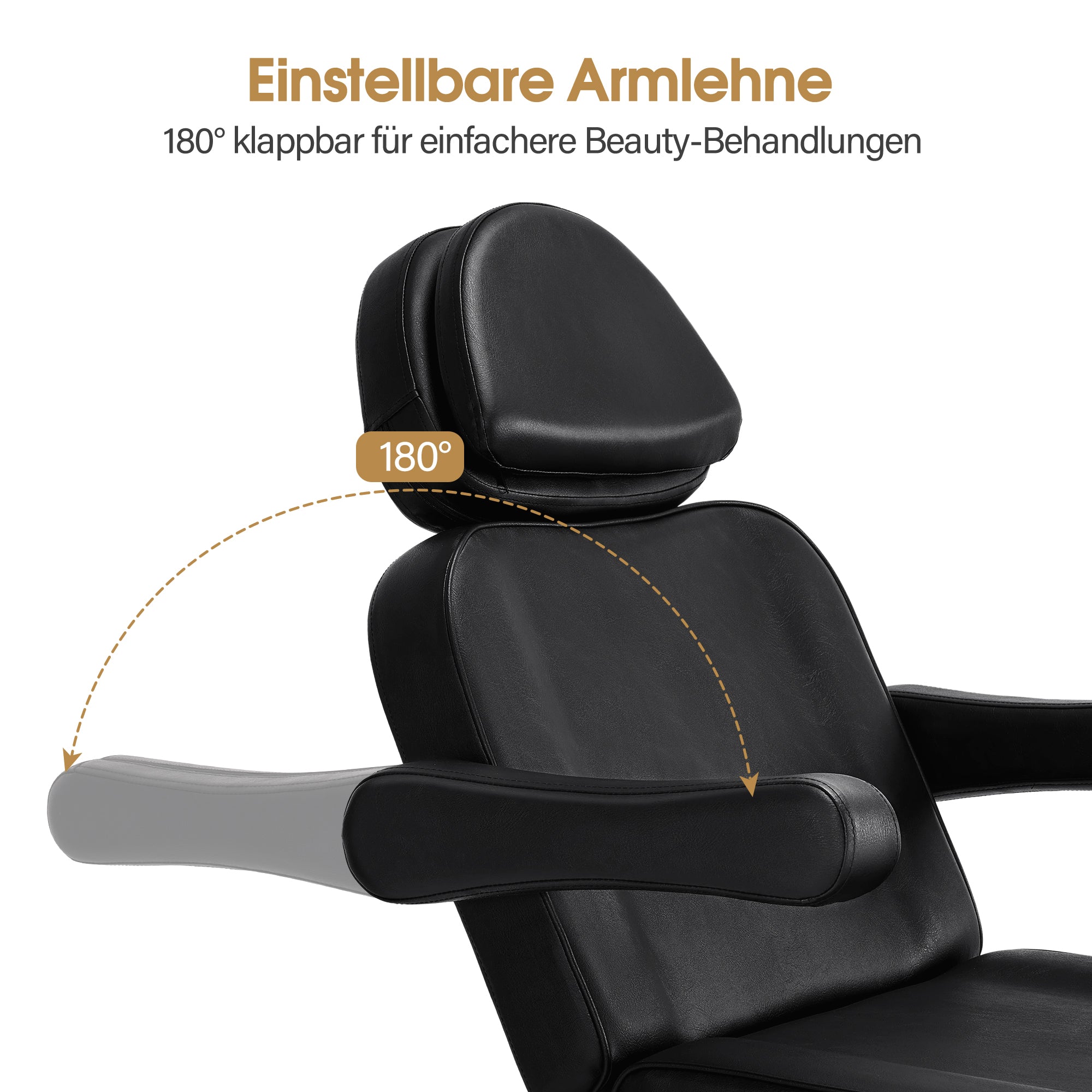 BarberPub Kosmetikliege Elektrisch mit 3 Motoren & Rollen, Massageliege Klappbar & 16CM Höhenverstellbar, 180°Drehbare Armlehnen, Tattoo Liege für SPA Salon 0754