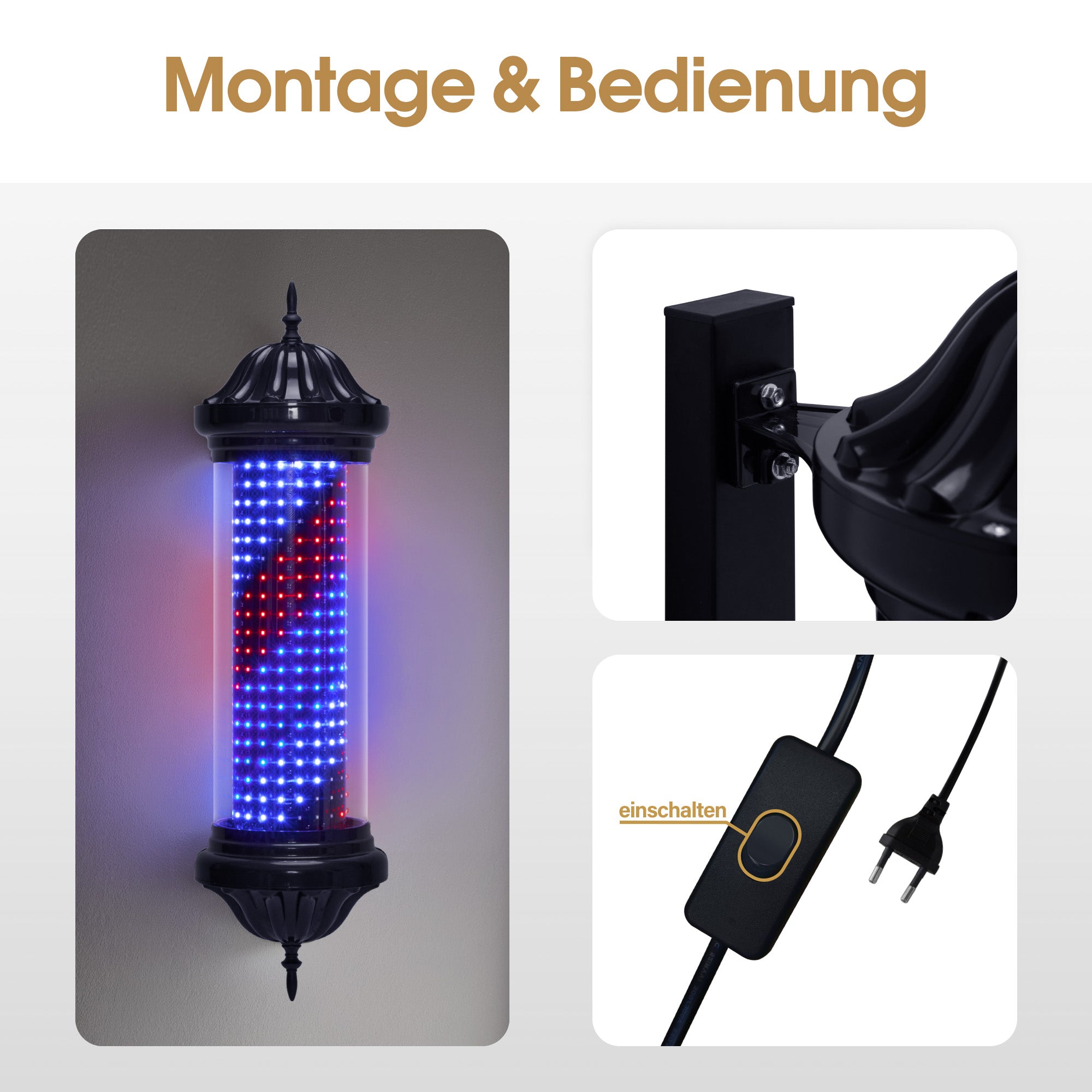 BarberPub Barber Pole Barbierstab, Barbershop Friseurstange mit LED Leucht Salon Einrichtung, Außenwandlampe für Friseursalons, Barbier Stange Licht, 81CM Salon Zeichen, Energie Sparen L041BC