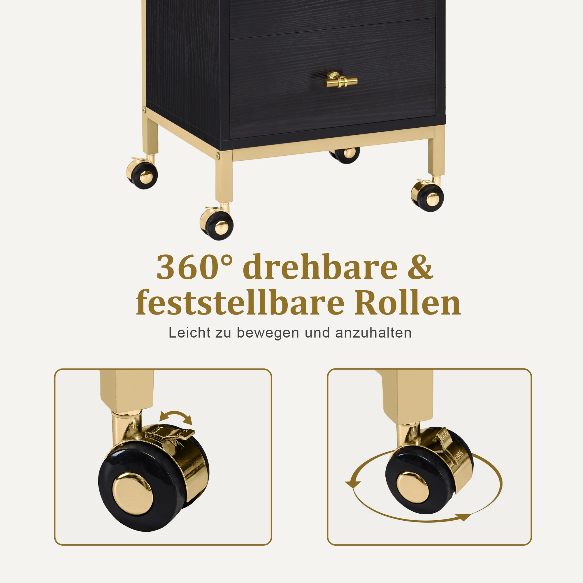 BarberPub Friseurwagen mit Rollen & 2 Schubladen, Rollwagen Servierwagen, Salon Trolley mit 2 Ablagen & Föhnhalter, Moderner Arbeitswagen für Bad Wohnzimmer, 32x37x87cm, 0029