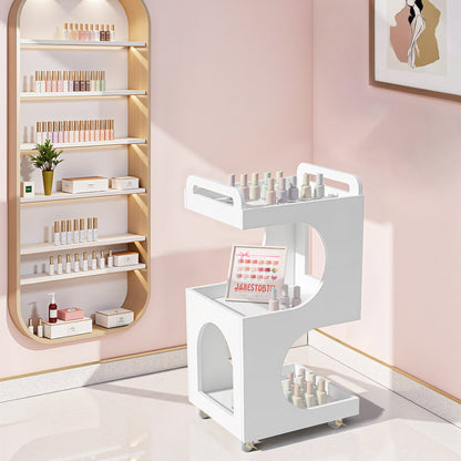 BarberPub Servierwagen mit Rollen, Rollwagen Friseurwagen Weiß, Badwagen Küchenwagen, Salon Trolley mit 3 Ablagen, Moderner Mehrzweckwagen für Schönheitssalon Bad Wohnzimmer, 44,5x40x87cm, 0045