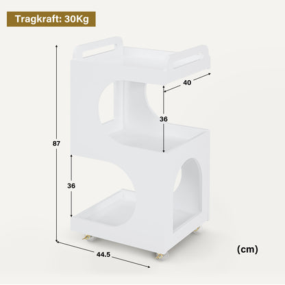 BarberPub Servierwagen mit Rollen, Rollwagen Friseurwagen Weiß, Badwagen Küchenwagen, Salon Trolley mit 3 Ablagen, Moderner Mehrzweckwagen für Schönheitssalon Bad Wohnzimmer, 44,5x40x87cm, 0045