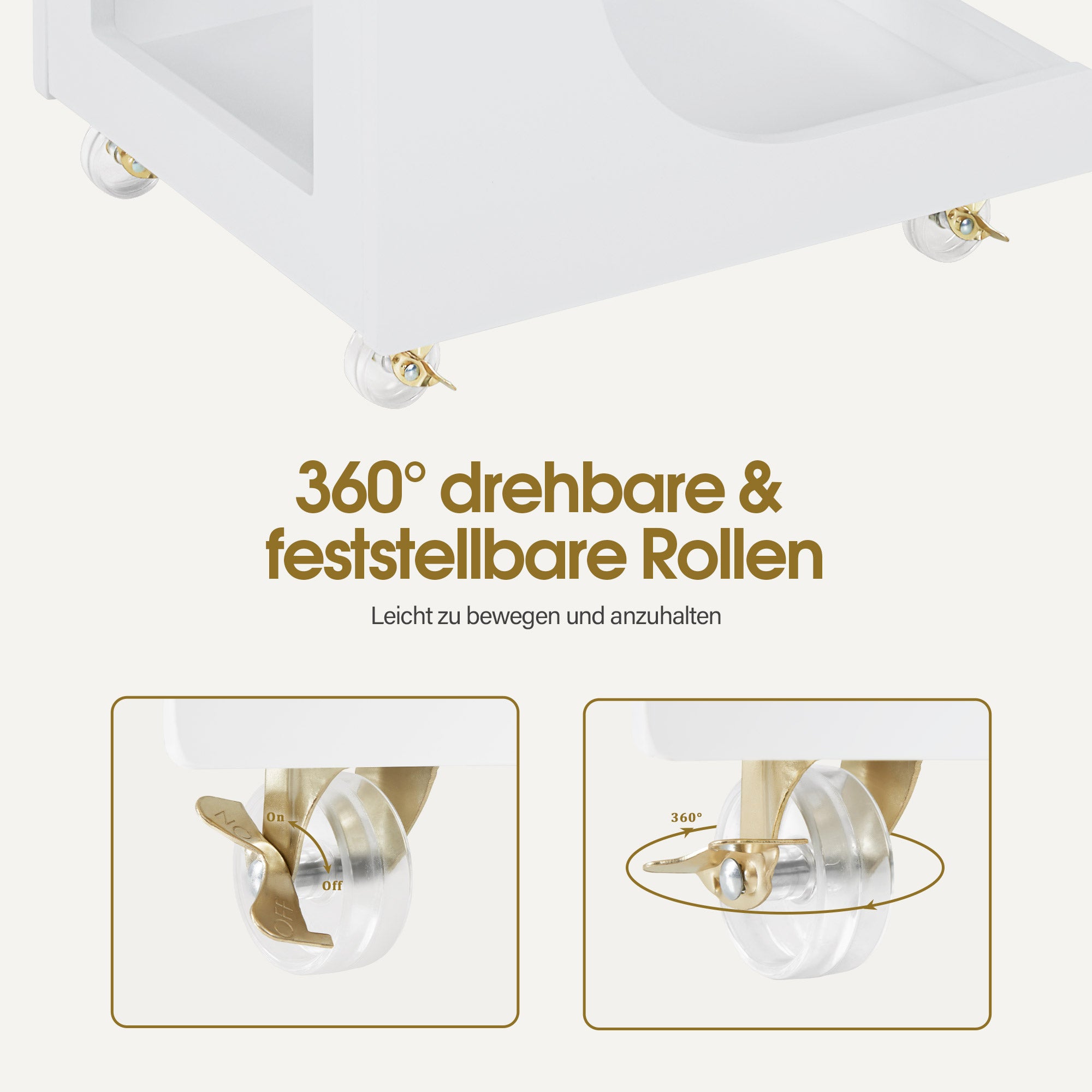 BarberPub Servierwagen mit Rollen, Rollwagen Friseurwagen Weiß, Badwagen Küchenwagen, Salon Trolley mit 3 Ablagen, Moderner Mehrzweckwagen für Schönheitssalon Bad Wohnzimmer, 44,5x40x87cm, 0045