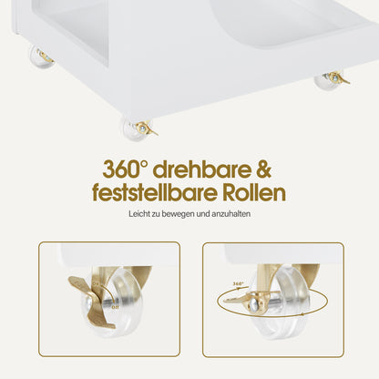 BarberPub Servierwagen mit Rollen, Rollwagen Friseurwagen Weiß, Badwagen Küchenwagen, Salon Trolley mit 3 Ablagen, Moderner Mehrzweckwagen für Schönheitssalon Bad Wohnzimmer, 44,5x40x87cm, 0045