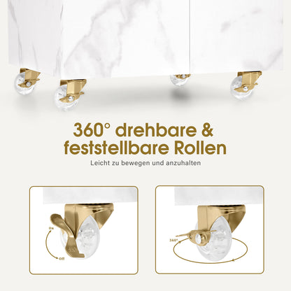 BarberPub Friseurwagen mit 3 Schubladen & 2 Schränken, Beauty Salon Trolley mit 3 Föhnhaltern, Rollwagen Servierwagen für Schönheitssalon, Friseur Arbeitswagen, 39x58x90cm, 0065 (Weiß-Gold)