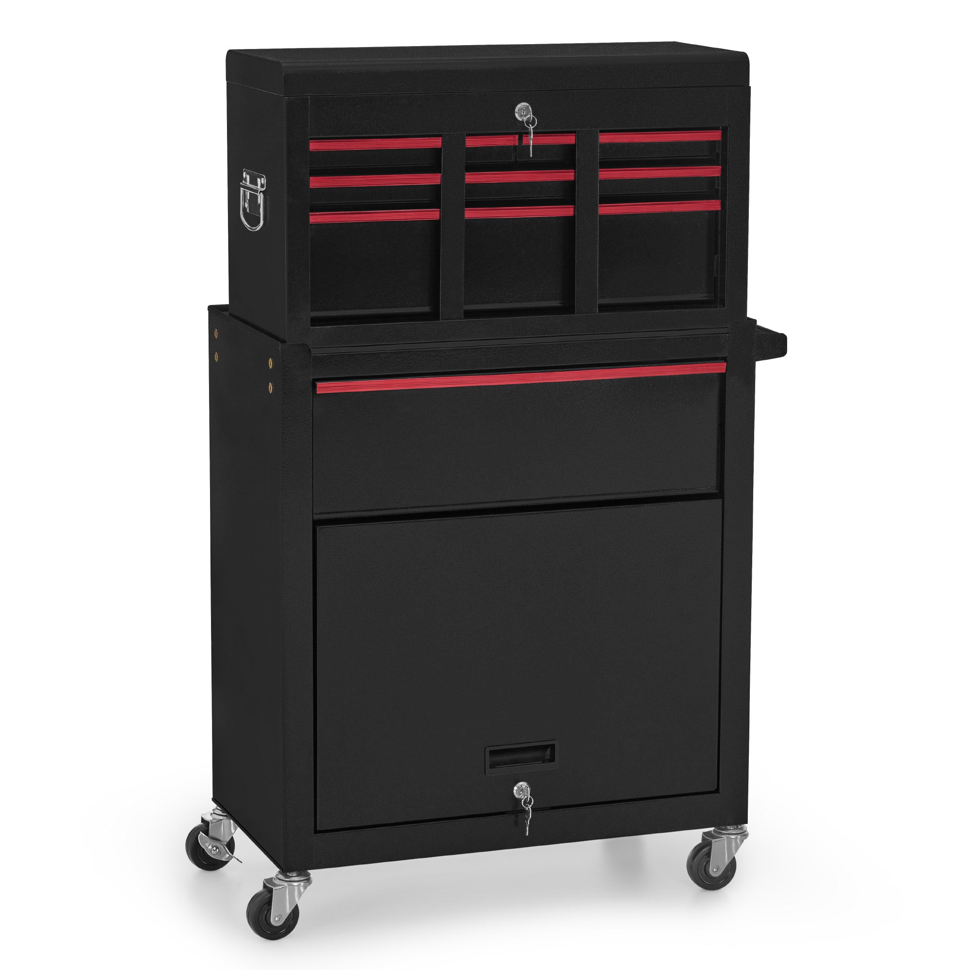 BarberPub 2 in 1 Friseurwagen mit 5 Schubladen,  Schrank & 6 Haken, Bedienungswagen mit Rollen, Friseur Arbeitswagen Abschließbar, Beauty Salon Trolley Metall, Rollwagen Stapelboy, 33x70x108cm, 0097