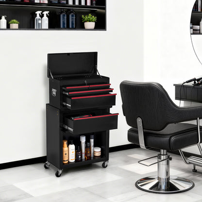BarberPub 2 in 1 Friseurwagen mit 5 Schubladen,  Schrank & 6 Haken, Bedienungswagen mit Rollen, Friseur Arbeitswagen Abschließbar, Beauty Salon Trolley Metall, Rollwagen Stapelboy, 33x70x108cm, 0097