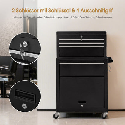 BarberPub 2 in 1 Friseurwagen mit 5 Schubladen,  Schrank & 6 Haken, Bedienungswagen mit Rollen, Friseur Arbeitswagen Abschließbar, Beauty Salon Trolley Metall, Rollwagen Stapelboy, 33x70x108cm, 0097
