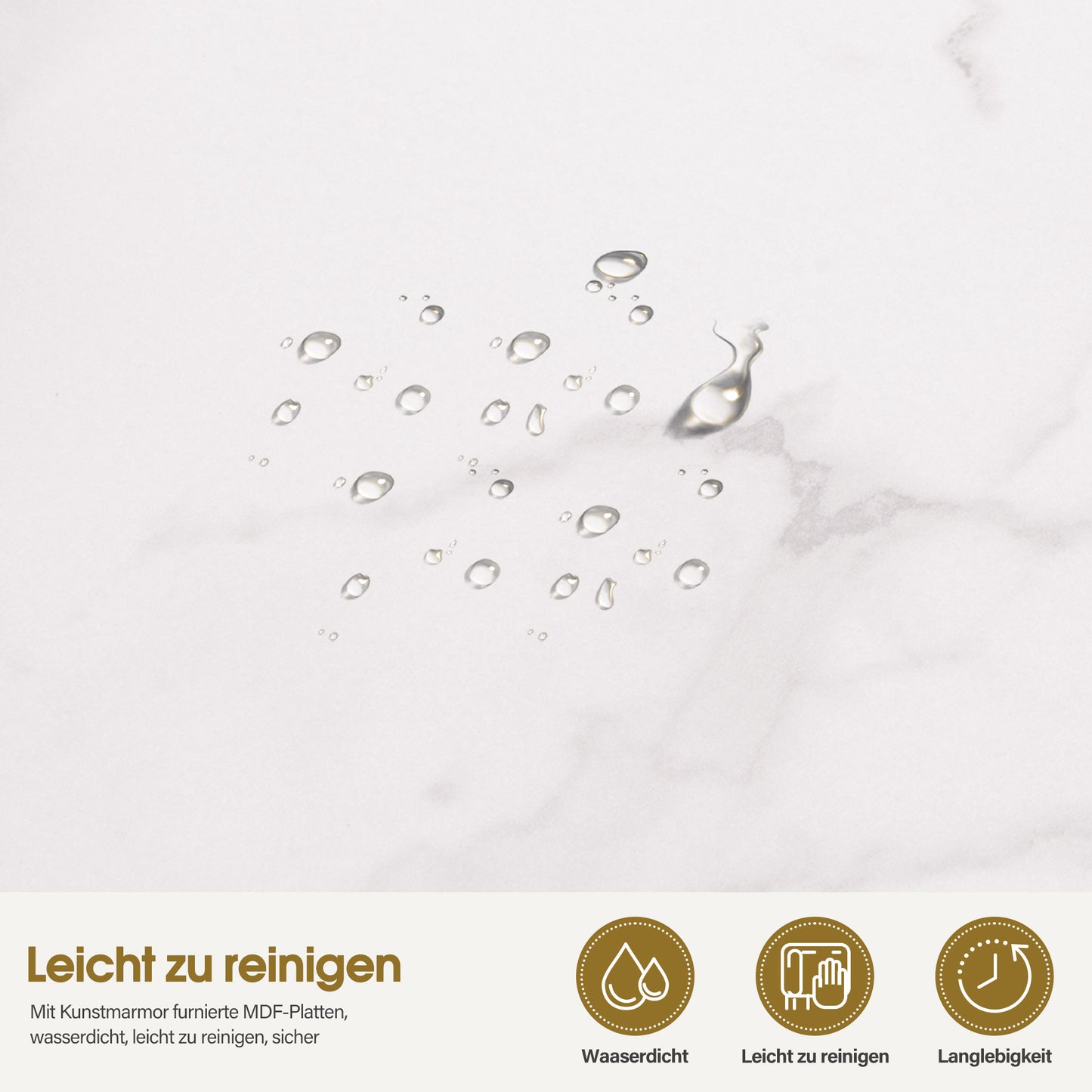 BarberPub Couchtisch Gold, Beistelltisch mit Schublade, Sofatisch mit 2 Ablagen, Moderner Wohnzimmertisch Metall, Kaffeetisch für Wohnzimmer, Schönheitssalon, Marmor-Weiß, 50x100,5x48cm, 2141
