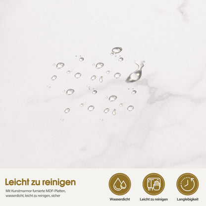 BarberPub Couchtisch Gold, Beistelltisch mit 2 Ablagen, Sofatisch aus Holz, Moderner Wohnzimmertisch Metall, Kaffeetisch für Wohnzimmer, Schönheitssalon, Marmor-Weiß, 50x100x48cm, 2196