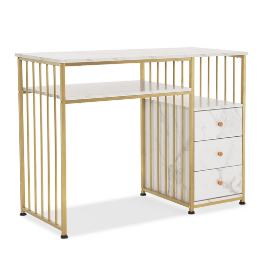 Barberpub Schreibtisch mit Schubladen, Schminktisch ohne Spiegel, Nageltisch aus Holz Metallgestell, Computertisch Wohnzimmer Modern, 109 x 45,5 x 81cm, 2407