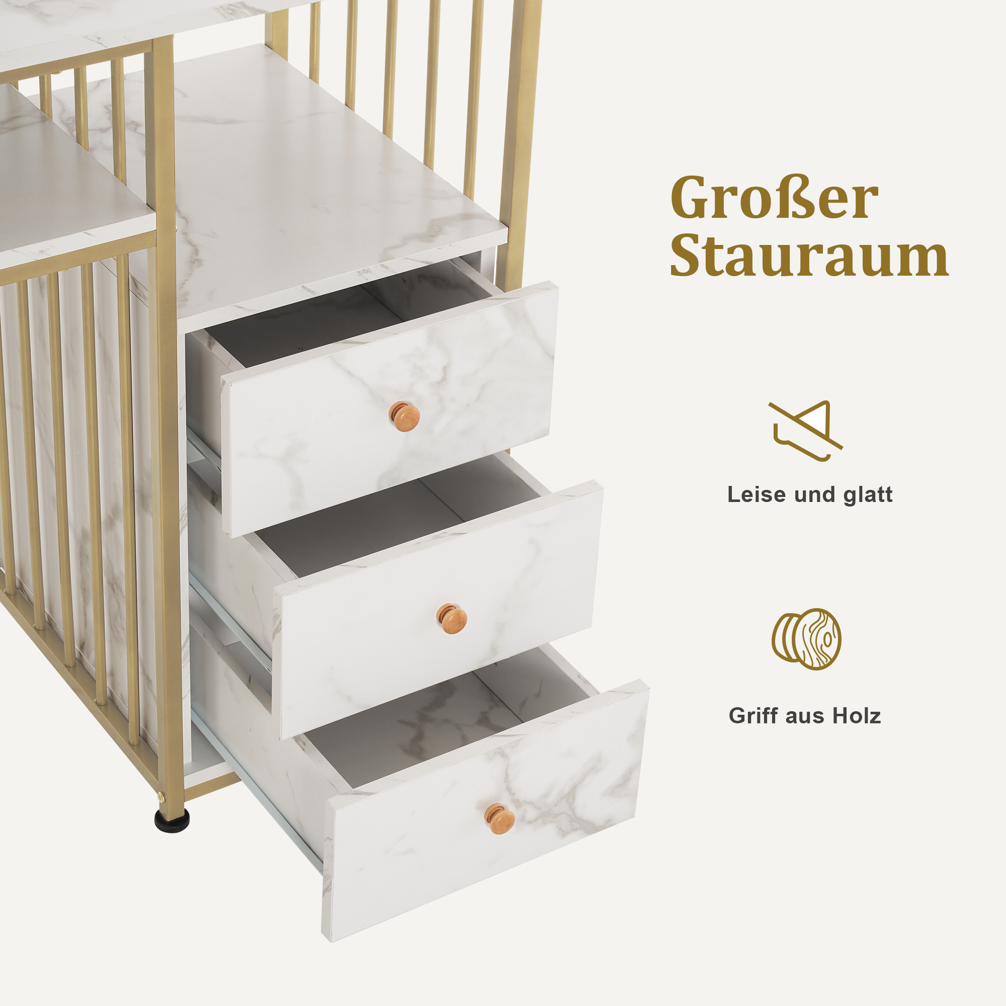 Barberpub Schreibtisch mit Schubladen, Schminktisch ohne Spiegel, Nageltisch aus Holz Metallgestell, Computertisch Wohnzimmer Modern, 109 x 45,5 x 81cm, 2407