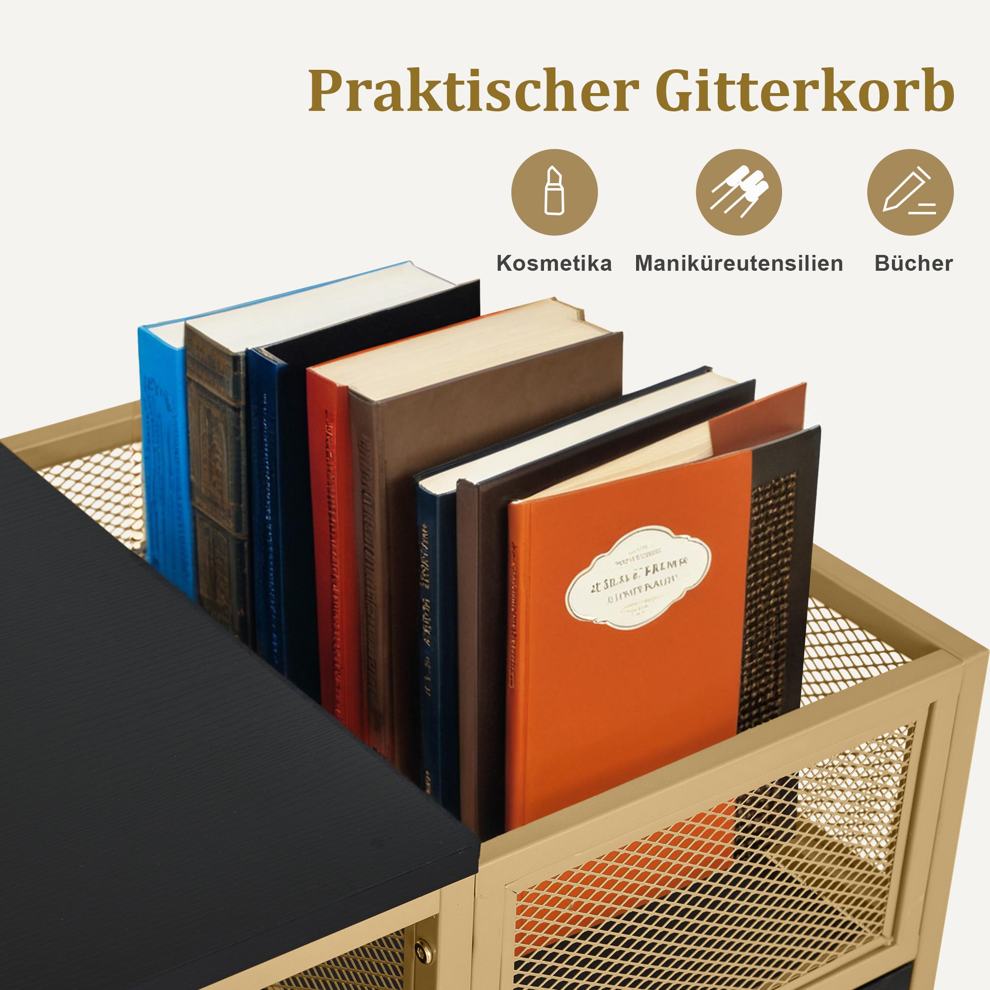 Barberpub Schminktisch mit 6 Schubladen, Nageltisch aus Holz Metallgestell, Manikürtisch, ohne Spiegel Modern 46x125x81cm, 2425