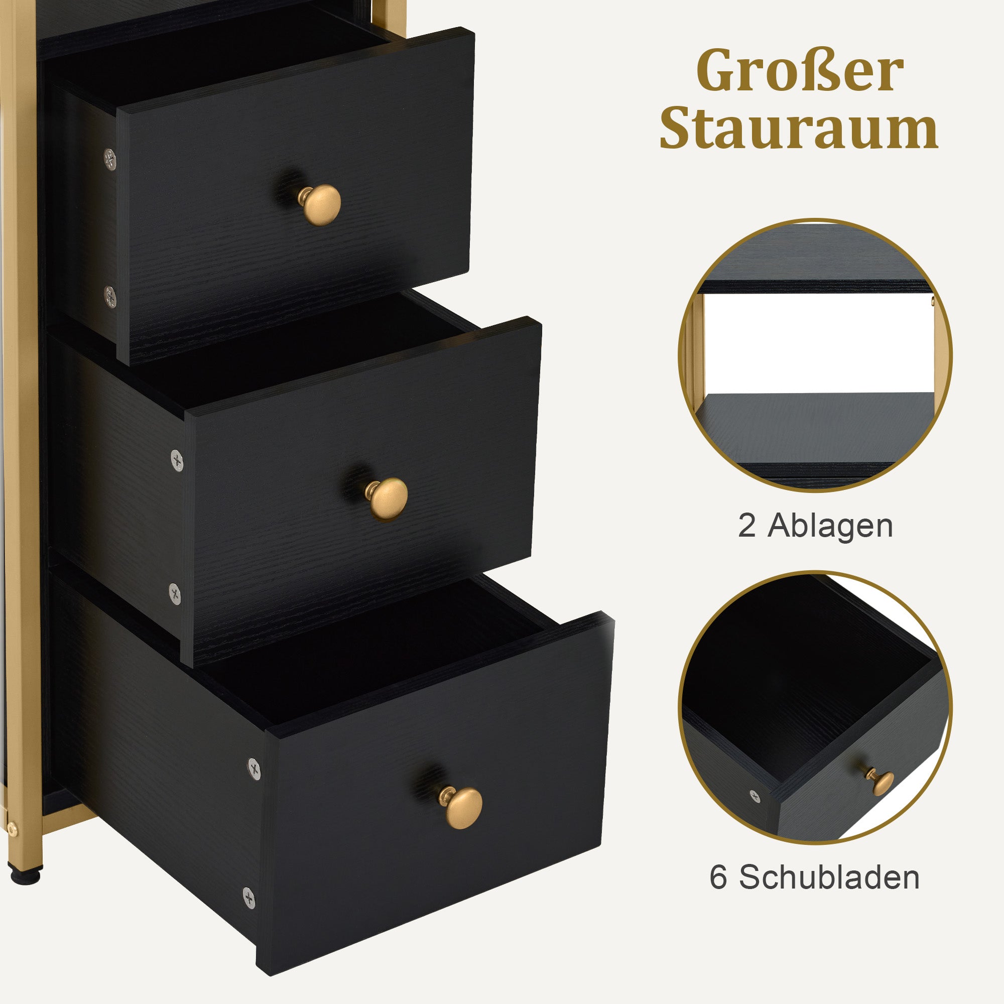 Barberpub Schminktisch mit 6 Schubladen, Nageltisch aus Holz Metallgestell, Manikürtisch, ohne Spiegel Modern 46x125x81cm, 2425