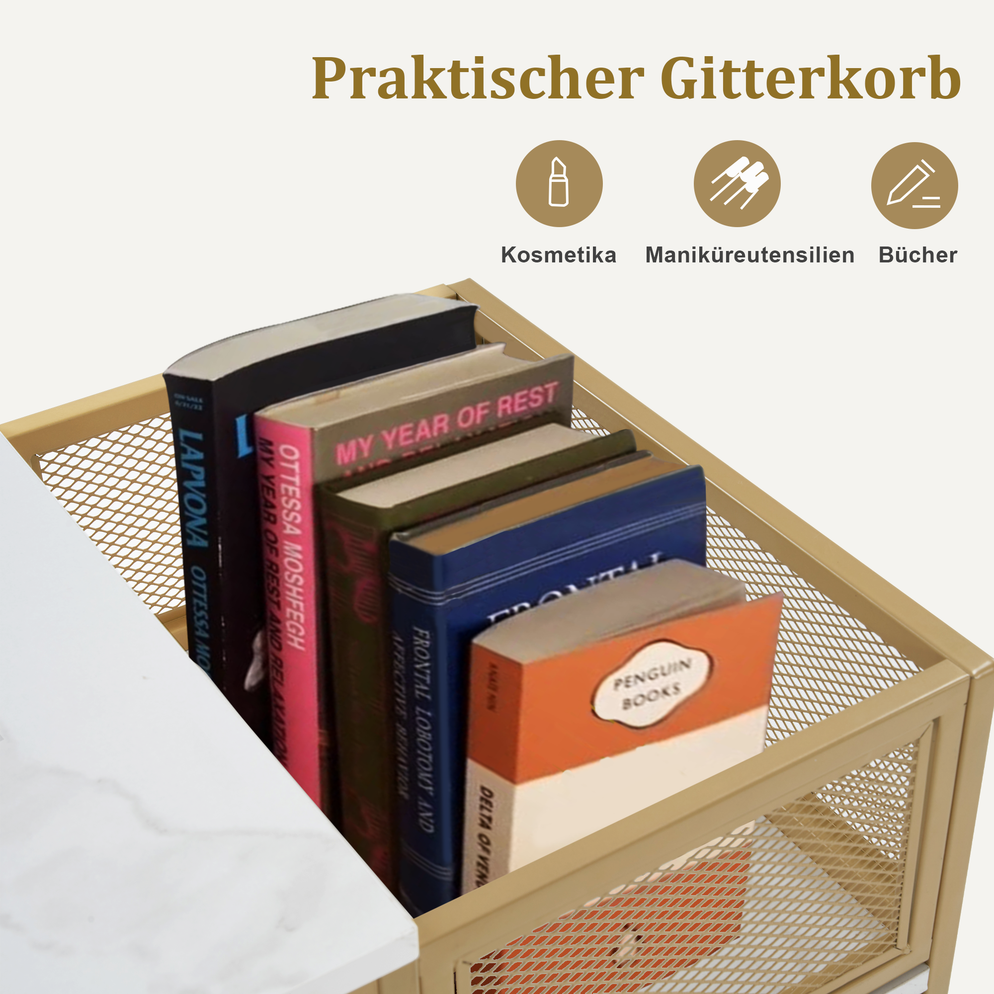 Barberpub Schminktisch mit 6 Schubladen, Nageltisch aus Holz Metallgestell, Manikürtisch, ohne Spiegel Modern 46x125x81cm, 2425