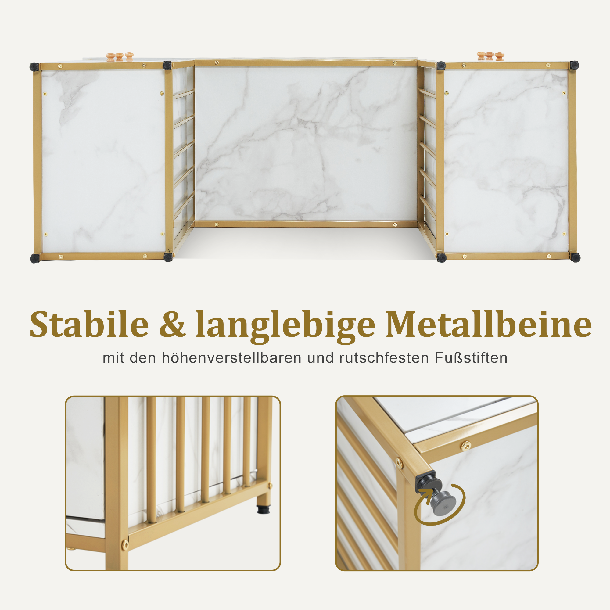 Barberpub Schminktisch mit 6 Schubladen, Nageltisch aus Holz Metallgestell, Manikürtisch, ohne Spiegel Modern 46x125x81cm, 2425