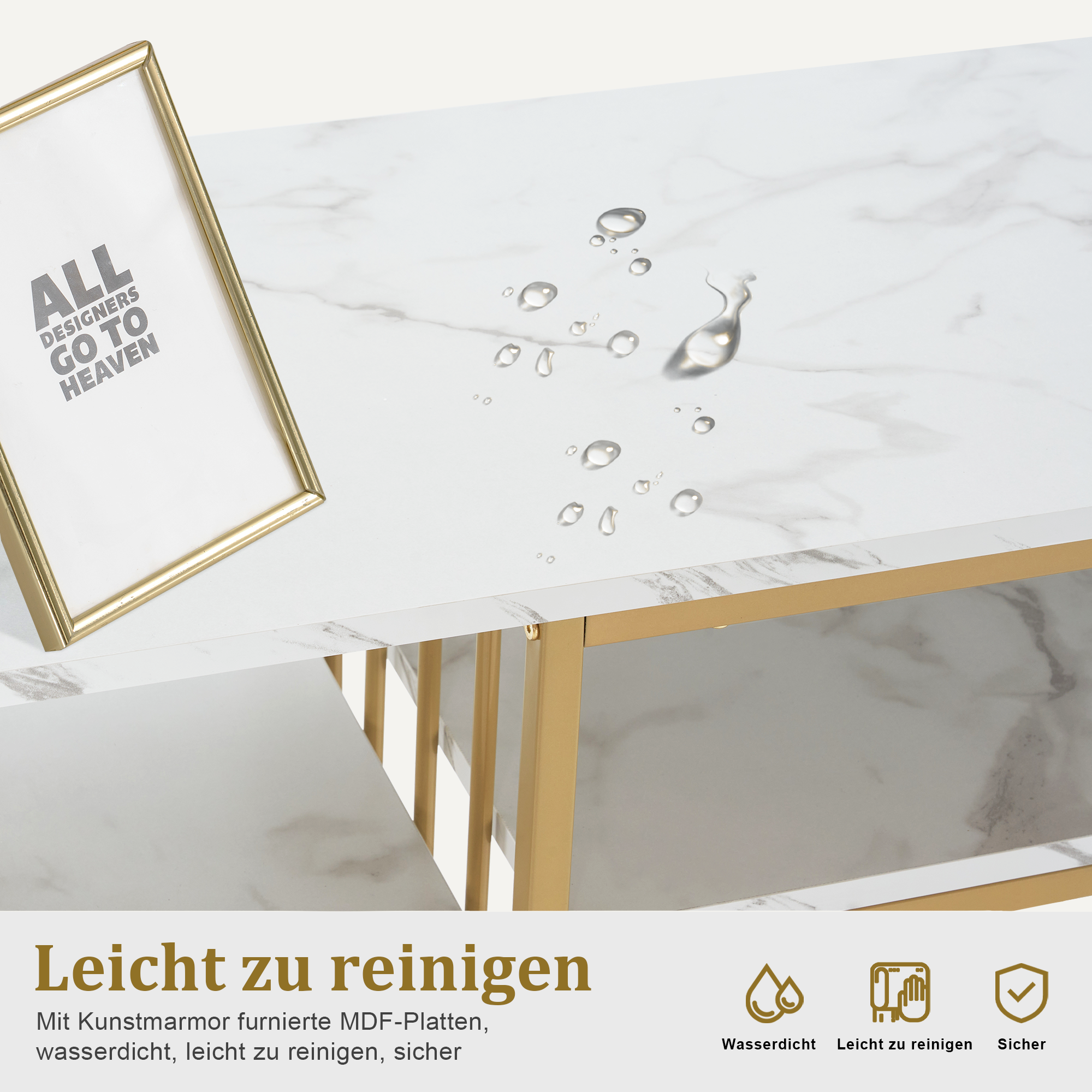 Barberpub Schminktisch mit 6 Schubladen, Nageltisch aus Holz Metallgestell, Manikürtisch, ohne Spiegel Modern 46x125x81cm, 2425