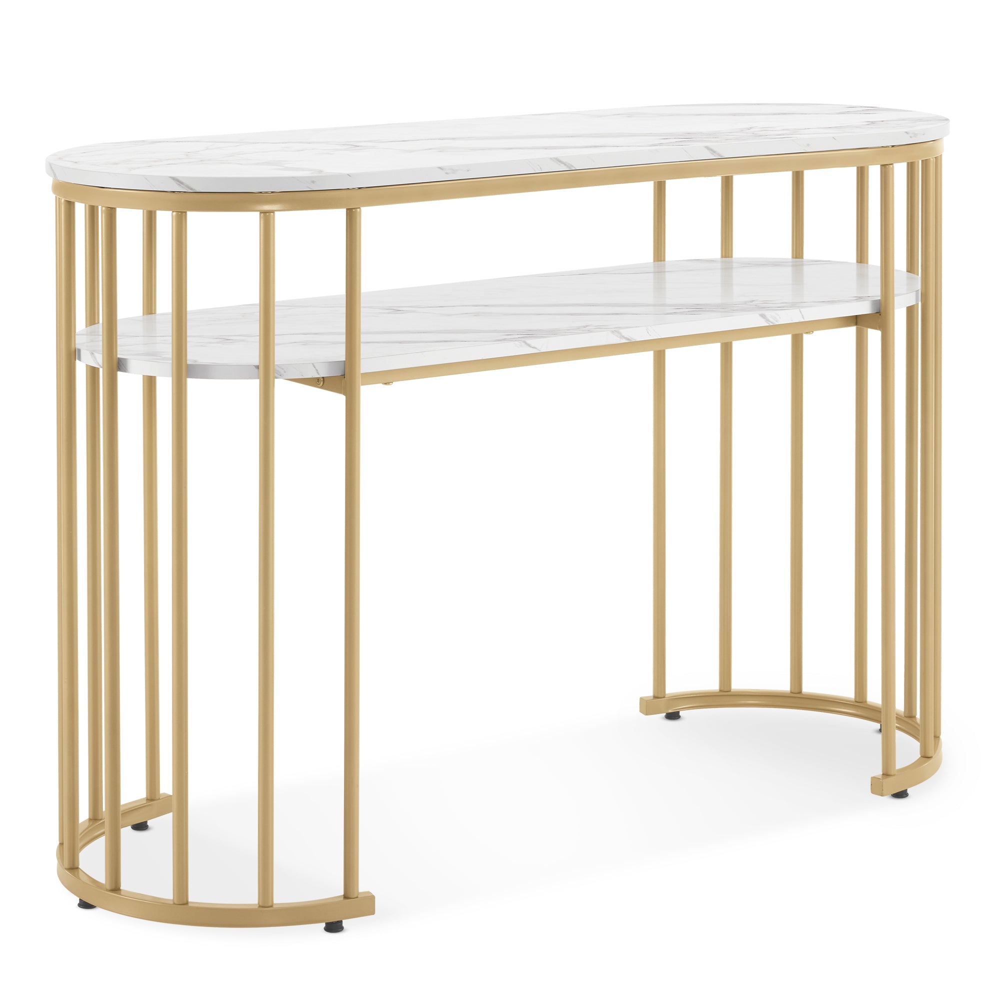 BarberPub Manikürtisch ohne Schubladen, Schminktisch ohne Spiegel Marmor-Weiß Gold, Manikürtisch, Nageltisch aus Holz Metallgestell, Computertisch Wohnzimmer Modern, 45 x 114 x 78cm, 2482