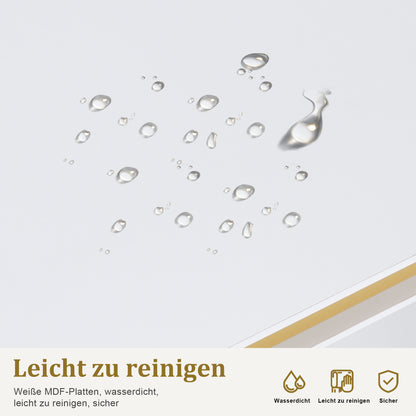 BarberPub Schreibtisch mit Schubladen für Nagelstudio, Manikürtisch mit 3 Steckdosen, Schminktisch ohne Spiegel Weiß-Gold, Nageltisch aus Holz Metallgestell, Nagelfrisiertisch, 50x110x80,5cm, 2484