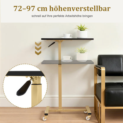 BarberPub Beistelltisch mit Rollen, Pflegetisch Höhenverstellbar, Salon-Tablettwagen Gold, Betttisch C Form, Friseurwagen für Friseursalons, Nagelstudio & Wohnzimmer, 2832
