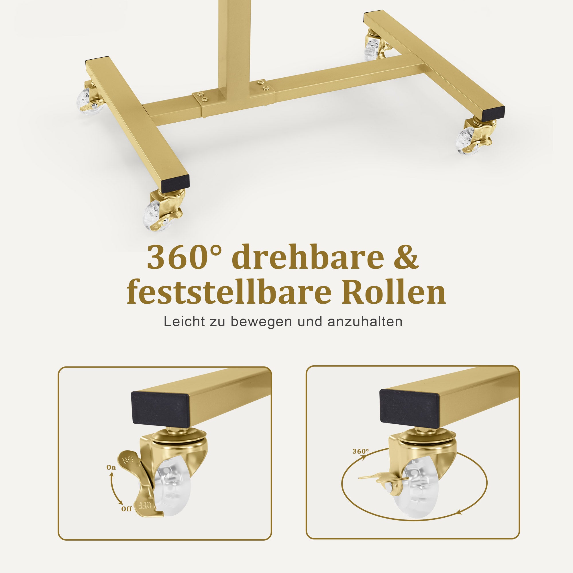 BarberPub Beistelltisch mit Rollen, Pflegetisch Höhenverstellbar, Salon-Tablettwagen Gold, Betttisch C Form, Friseurwagen für Friseursalons, Nagelstudio & Wohnzimmer, 2832