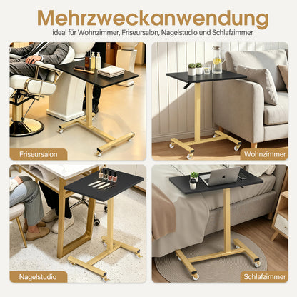 BarberPub Beistelltisch mit Rollen, Pflegetisch Höhenverstellbar, Salon-Tablettwagen Gold, Betttisch C Form, Friseurwagen für Friseursalons, Nagelstudio & Wohnzimmer, 2832
