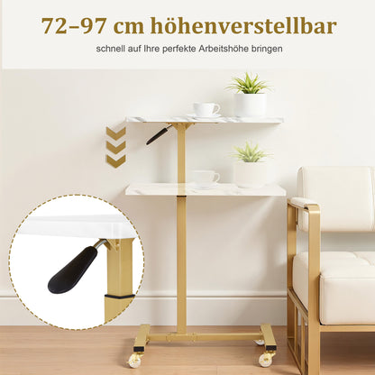 BarberPub Beistelltisch mit Rollen, Pflegetisch Höhenverstellbar, Salon-Tablettwagen Gold, Betttisch C Form, Friseurwagen für Friseursalons, Nagelstudio & Wohnzimmer, 2832