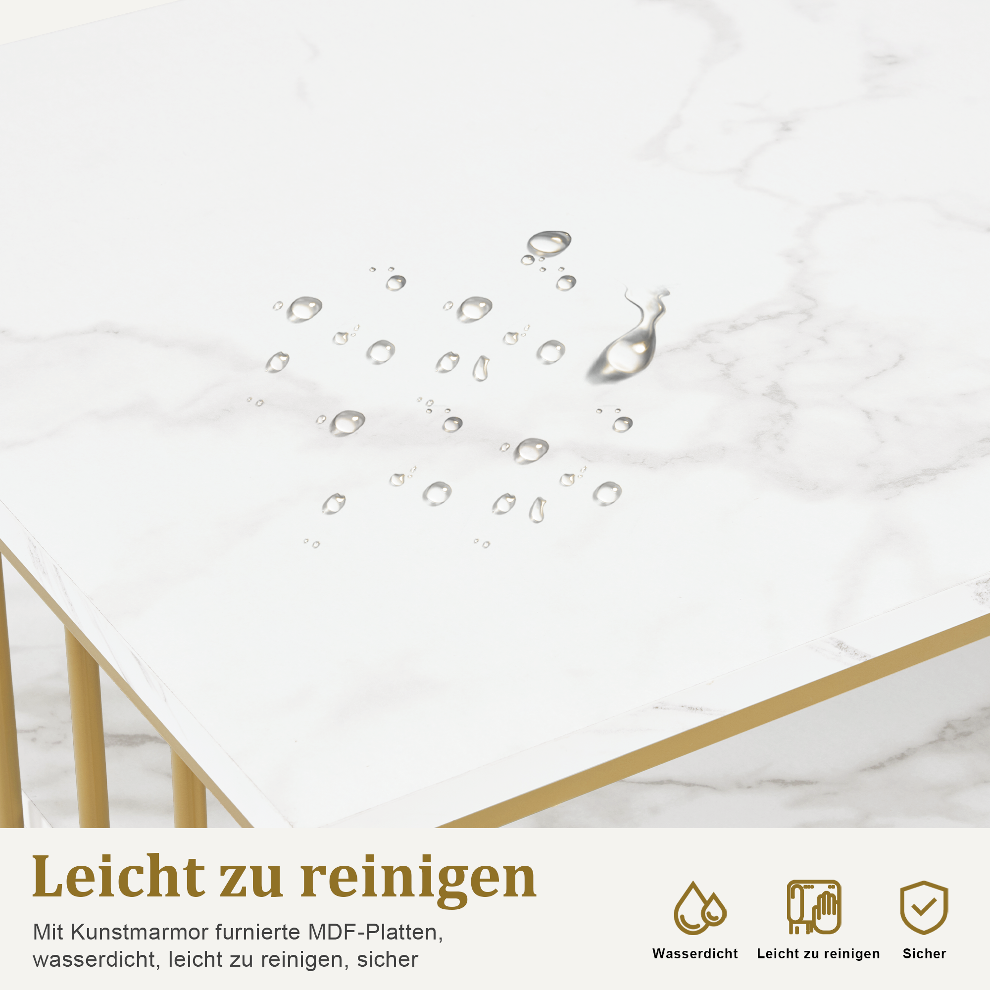 Barberpub  Doppelnageltisch mit Schubladen, Schreibtisch mit Regal, Manikürtisch,  Schminktisch ohne Spiegel Wohnzimmer Modern, Marmor-Weiß Gold, 50 x 200 x 86cm, 2413