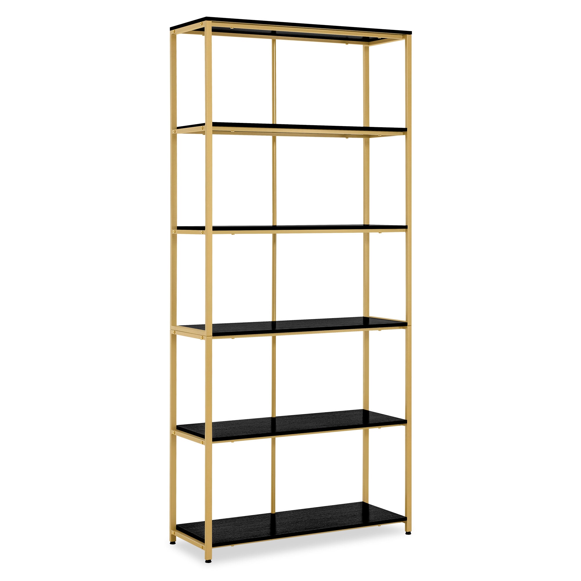 BarberPub Gold Bookshelf, 5-Tier Freestanding Shelf, Office Shelf with Metal Frame, Shelf for Office, Living Room, Bedroom, Kitchen, Nail Salon, Marble White, 30x80x180cm, 5166