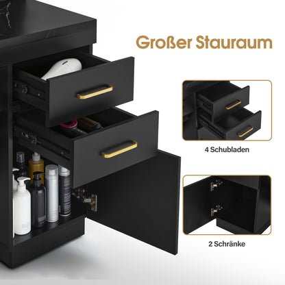 BarberPub Hairdressing Station with 4 Drawers, Vanity Table with Mirror, Styling Station with 4 Shelves & 2 Cabinets, Mirror Cabinet with Lighting, Mirror Table, Hair Salon Furniture, 3187