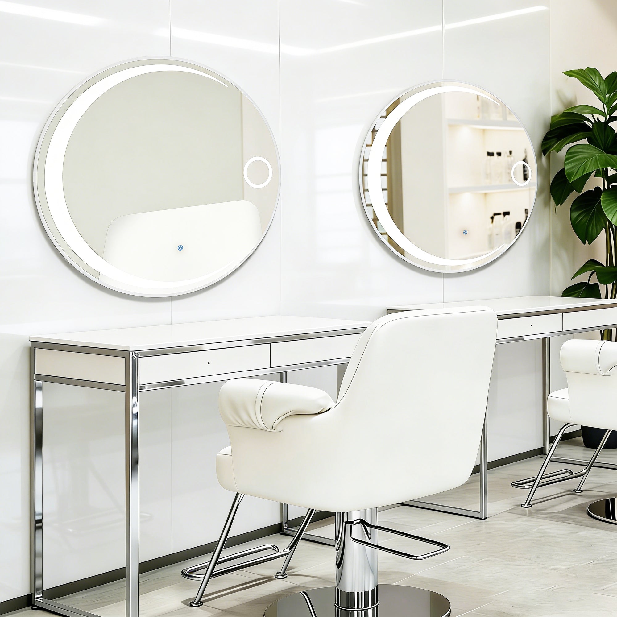 BarberPub Wandspiegel mit Beleuchtung, Badspiegel mit Aluminiumrahmen, Runder Spiegel mit Touch-Schalter, 3 Lichtfarben Dimmbar, Badezimmerspiegel für Friseursalon, Spa, 83x83cm, J6228 (Silber)