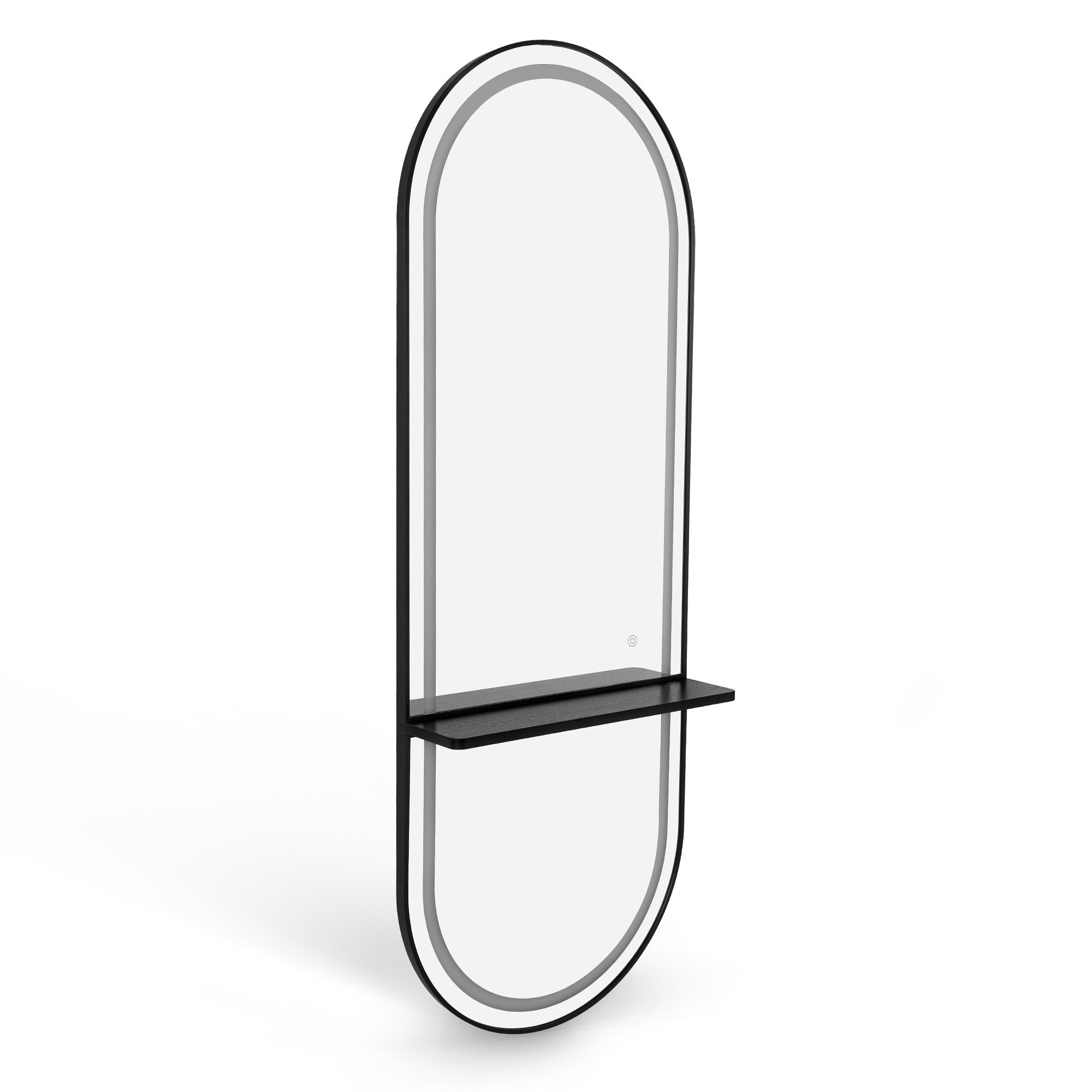 BarberPub Wandspiegel mit Beleuchtung, Ganzkörperspiegel mit Aluminiumrahmen, Großer Spiegel mit Ablage, Touch-Schalter, 3 Lichtfarben Dimmbar, für Friseursalon, 17x65x177 cm, J6270