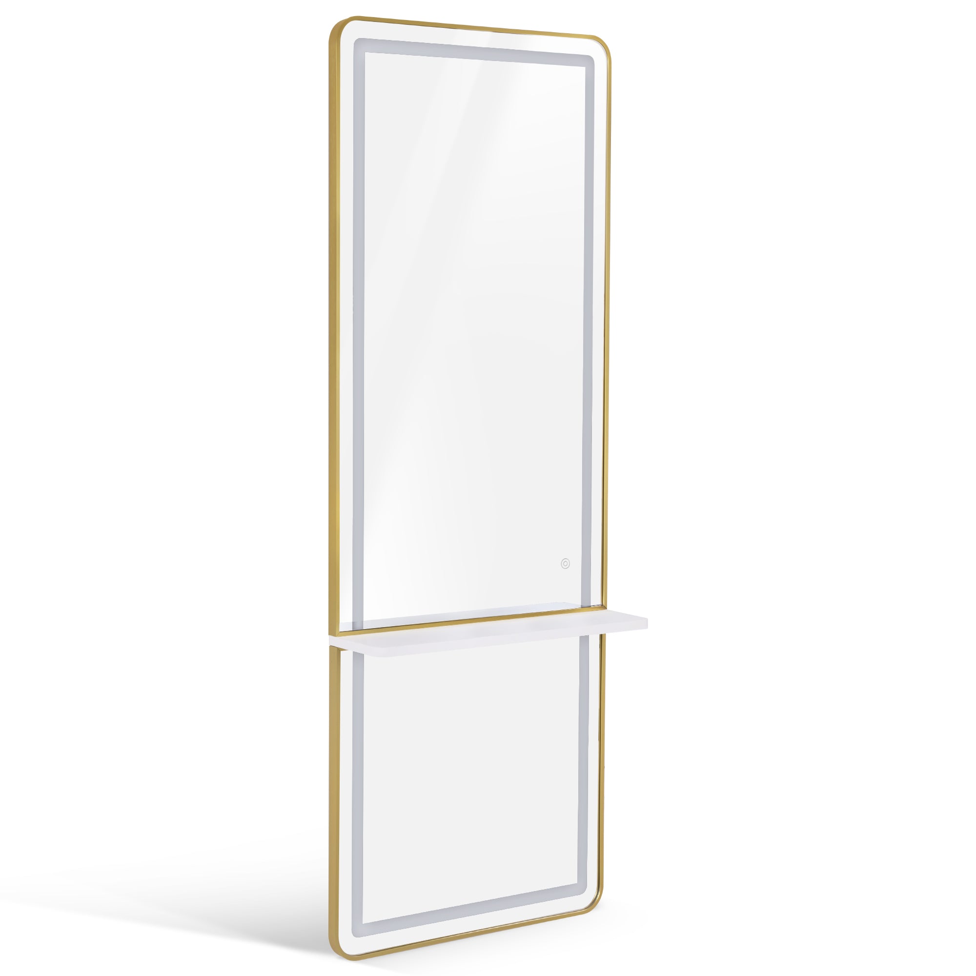 BarberPub Wandspiegel mit Beleuchtung, Ganzkörperspiegel mit Aluminiumrahmen, Großer Spiegel mit Ablage, Touch-Schalter, 3 Lichtfarben Dimmbar, für Friseursalon, 17x65x177 cm, J6271