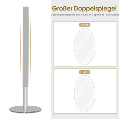 BarberPub Miroir de Sol Éclairé, Miroir Pleine Longueur en Acier Inoxydable, Grand Double Miroir sur Socle, Interrupteur Tactile, 3 Couleurs de Lumière Dimmables, pour Salon de Coiffure, 60x60x192 cm, J8363 (Argent)