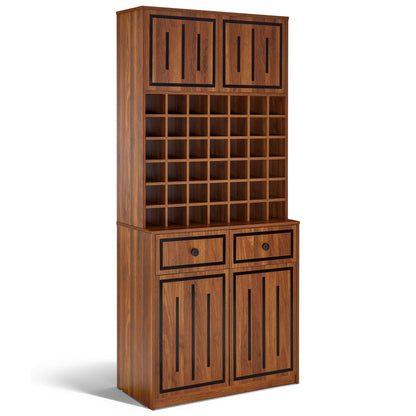 BarberPub Towel Cabinet with 2 Drawers, 42 Open Compartments & 4 Cabinets, Bathroom Cabinet Black, Tall Storage Cabinet Wood for Barbershop, Beauty Salon R6194/R6179