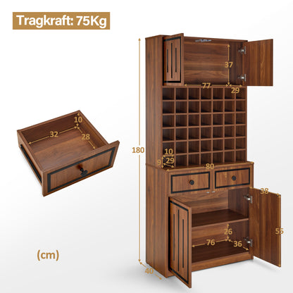 BarberPub Towel Cabinet with 2 Drawers, 42 Open Compartments & 4 Cabinets, Bathroom Cabinet Black, Tall Storage Cabinet Wood for Barbershop, Beauty Salon R6194/R6179