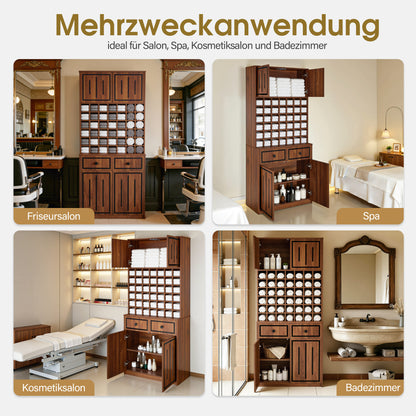 BarberPub Towel Cabinet with 2 Drawers, 42 Open Compartments & 4 Cabinets, Bathroom Cabinet Black, Tall Storage Cabinet Wood for Barbershop, Beauty Salon R6194/R6179