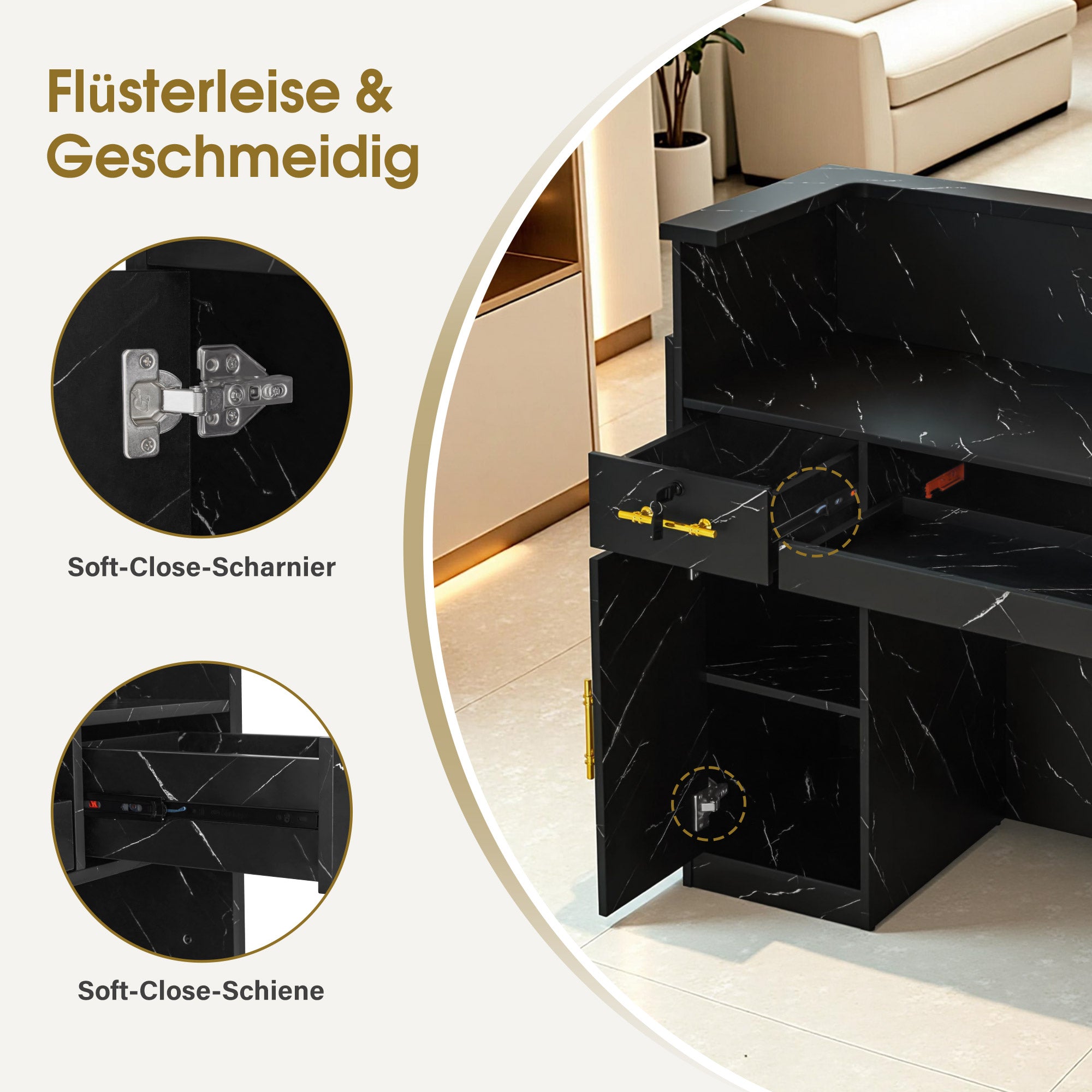 BarberPub Empfangstheke mit 3 Schubladen & 1 Schrank, Empfangstisch mit Beleuchtung, Empfangstresen Abschließbar, Rezeptionstheke Kassentheke für Friseursalon, 55x120x107 cm, R9759
