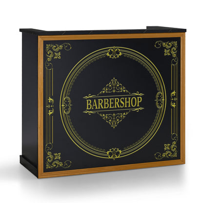 BarberPub Reception Desk with 2 Drawers & 3 Cabinets, Lockable Reception Table, Wooden Reception Counter, Reception Desk Cashier Desk for Hair Salon, 53x120x110cm, R9773 (Black-Gold)