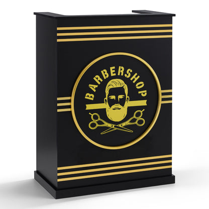 BarberPub Empfangstheke mit 1 Schublade & 1 Schrank, Empfangstisch Abschließbar, Empfangstresen Holz, Rezeptionstisch Rezeptionstheke Schmal, Kassentheke für Friseursalon, 45x80x110 cm, R9788(Schwarz)