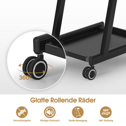 BarberPub Chariot de Coiffure avec Tiroir & 2 Étagères, Chariot de Travail de Coiffure avec Bol de Coloration, Support de Feuilles & 5 Crochets, Chariot de Salon de Beauté en Métal, Desserte à roulettes 47x39x94cm, 0085 (Noir)