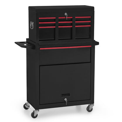 BarberPub 2 in 1 Friseurwagen mit 5 Schubladen,  Schrank & 6 Haken, Bedienungswagen mit Rollen, Friseur Arbeitswagen Abschließbar, Beauty Salon Trolley Metall, Rollwagen Stapelboy, 33x70x108cm, 0097
