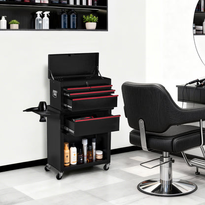 BarberPub 2 in 1 Friseurwagen mit 5 Schubladen,  Schrank & 6 Haken, Bedienungswagen mit Rollen, Friseur Arbeitswagen Abschließbar, Beauty Salon Trolley Metall, Rollwagen Stapelboy, 33x70x108cm, 0097