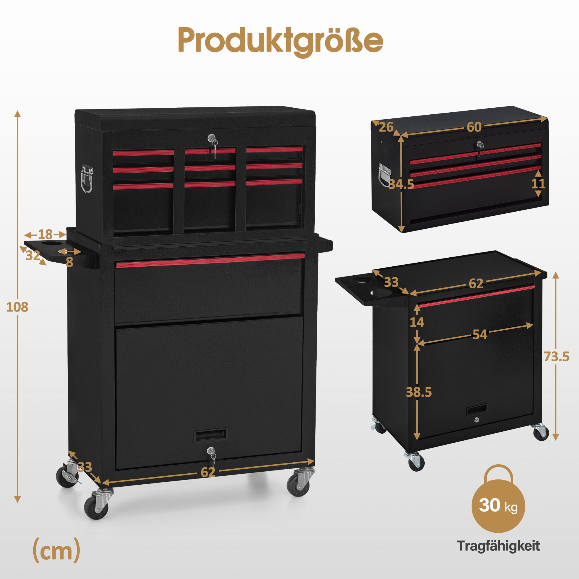 BarberPub 2 in 1 Friseurwagen mit 5 Schubladen,  Schrank & 6 Haken, Bedienungswagen mit Rollen, Friseur Arbeitswagen Abschließbar, Beauty Salon Trolley Metall, Rollwagen Stapelboy, 33x70x108cm, 0097