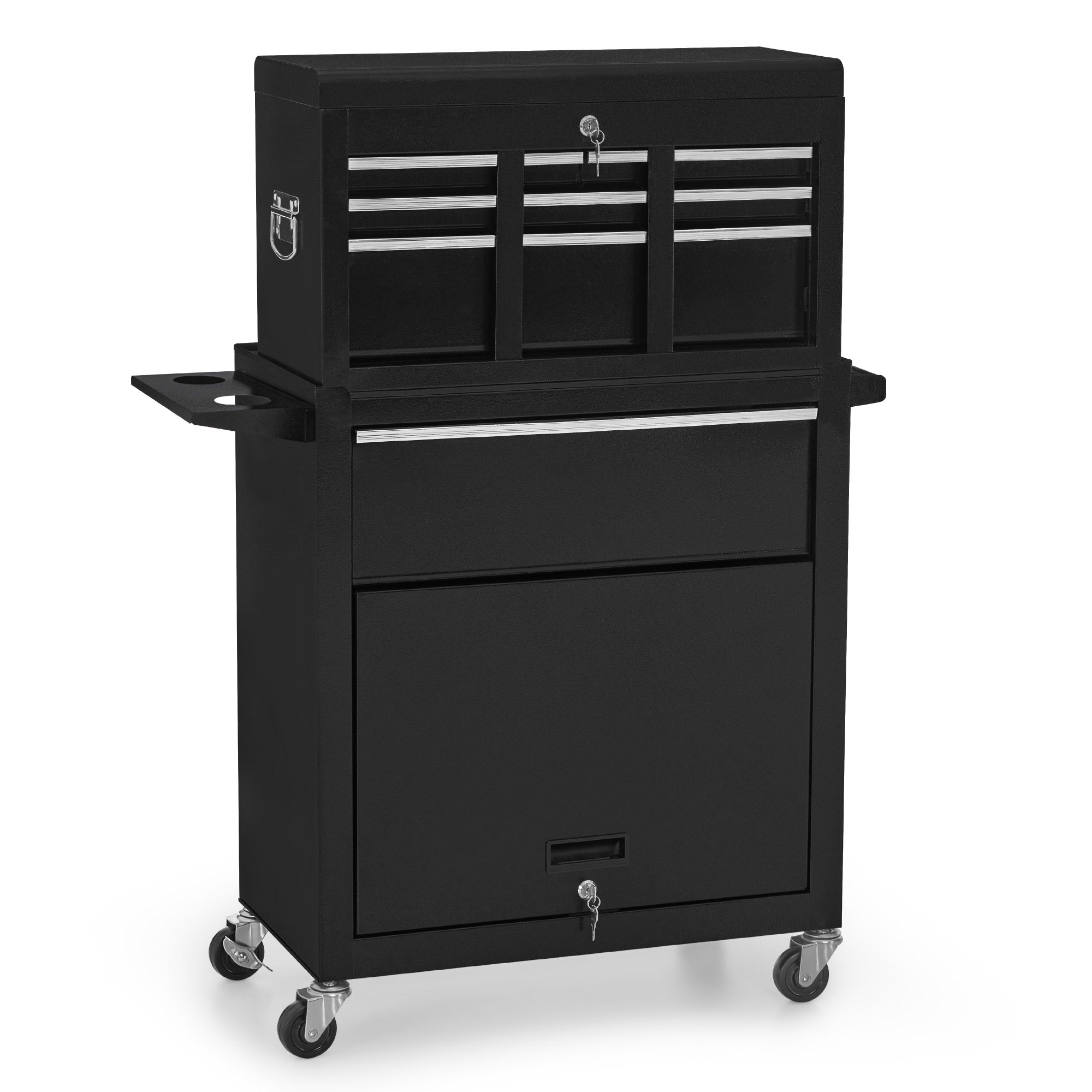 BarberPub 2 in 1 Friseurwagen mit 5 Schubladen,  Schrank & 6 Haken, Bedienungswagen mit Rollen, Friseur Arbeitswagen Abschließbar, Beauty Salon Trolley Metall, Rollwagen Stapelboy, 33x70x108cm, 0097